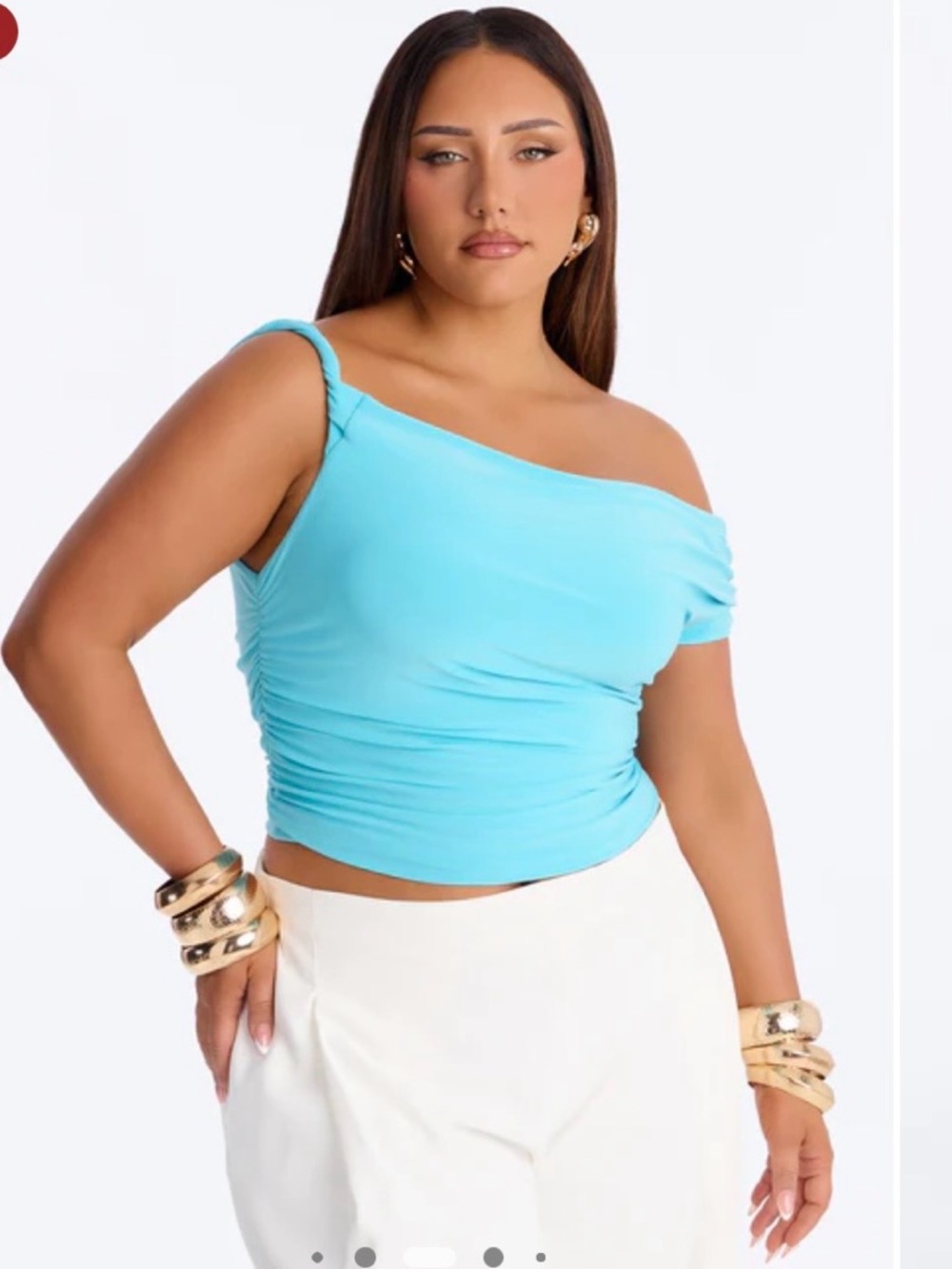 Draped One-Shoulder Tank Top - Light Blue